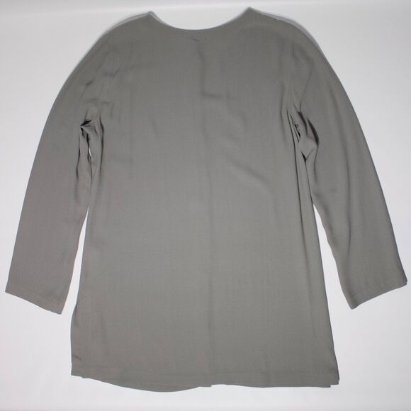 NWT Eileen Fisher Silk Long Sleeve Button Round Neck Tunic Long Icons Top Gray M - Picture 12 of 12